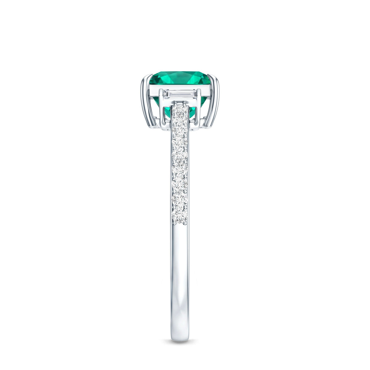 Lab Grown Emerald Diamond 3 Stone Engagement Ring with Certificate