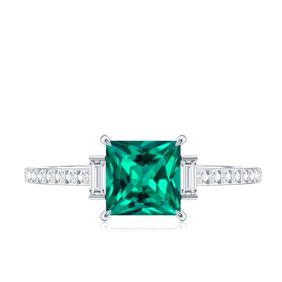 Lab Grown Emerald Diamond 3 Stone Engagement Ring with Certificate