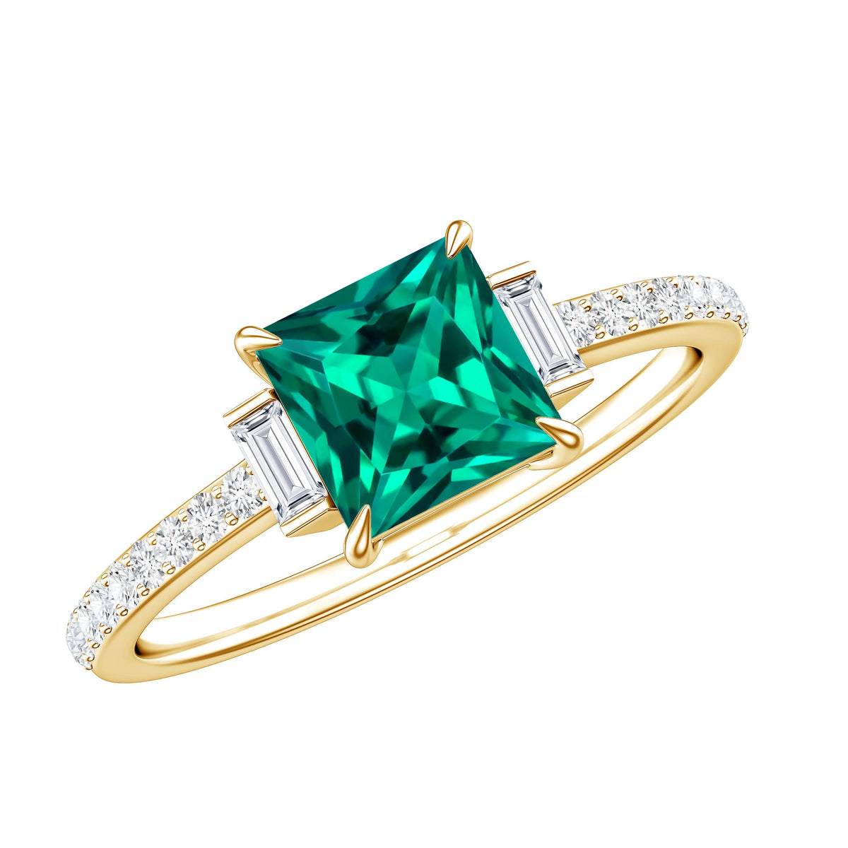 Lab Grown Emerald Diamond 3 Stone Engagement Ring with Certificate
