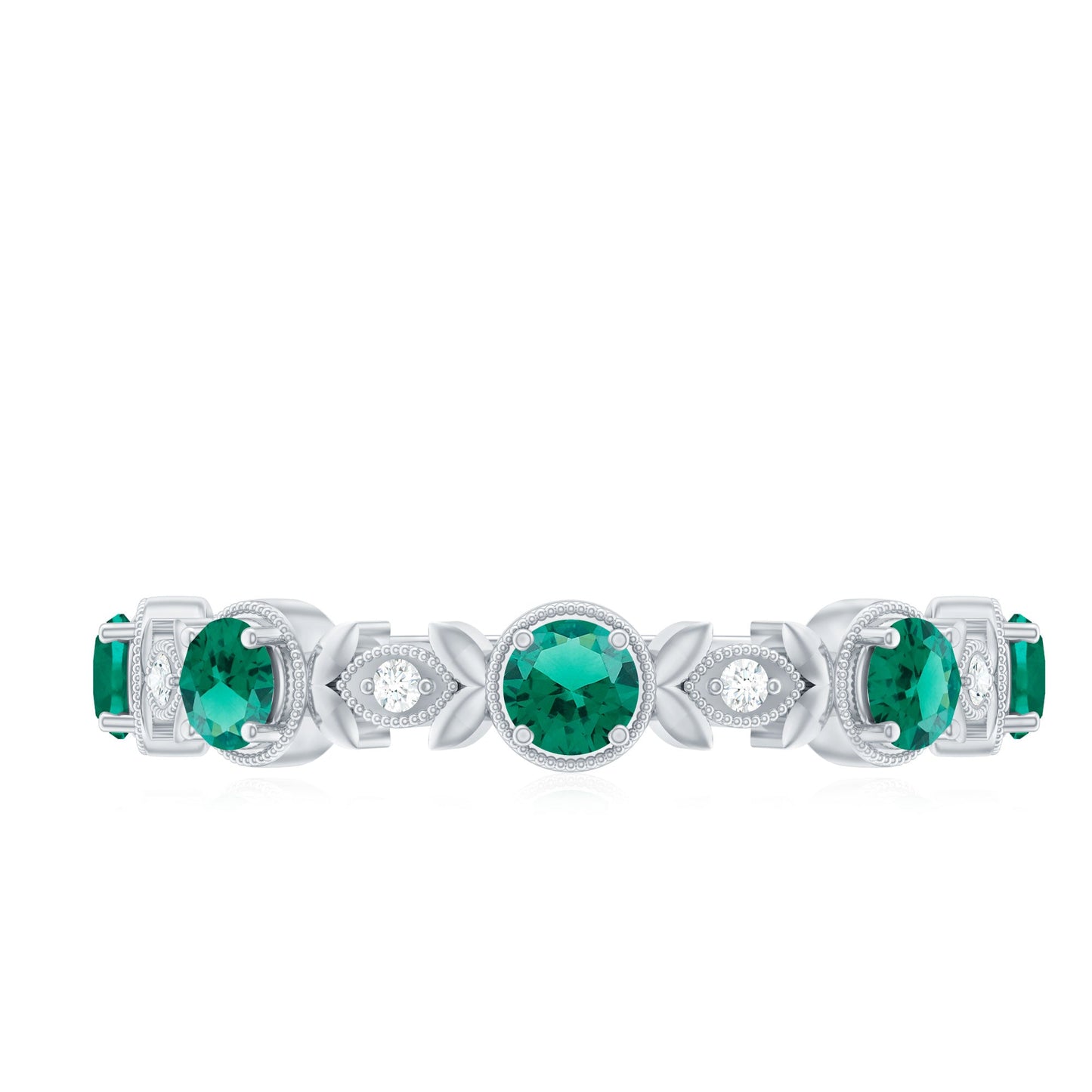 Nature Inspired Lab Grown Emerald Diamond Half Eternity Anniversary Ring