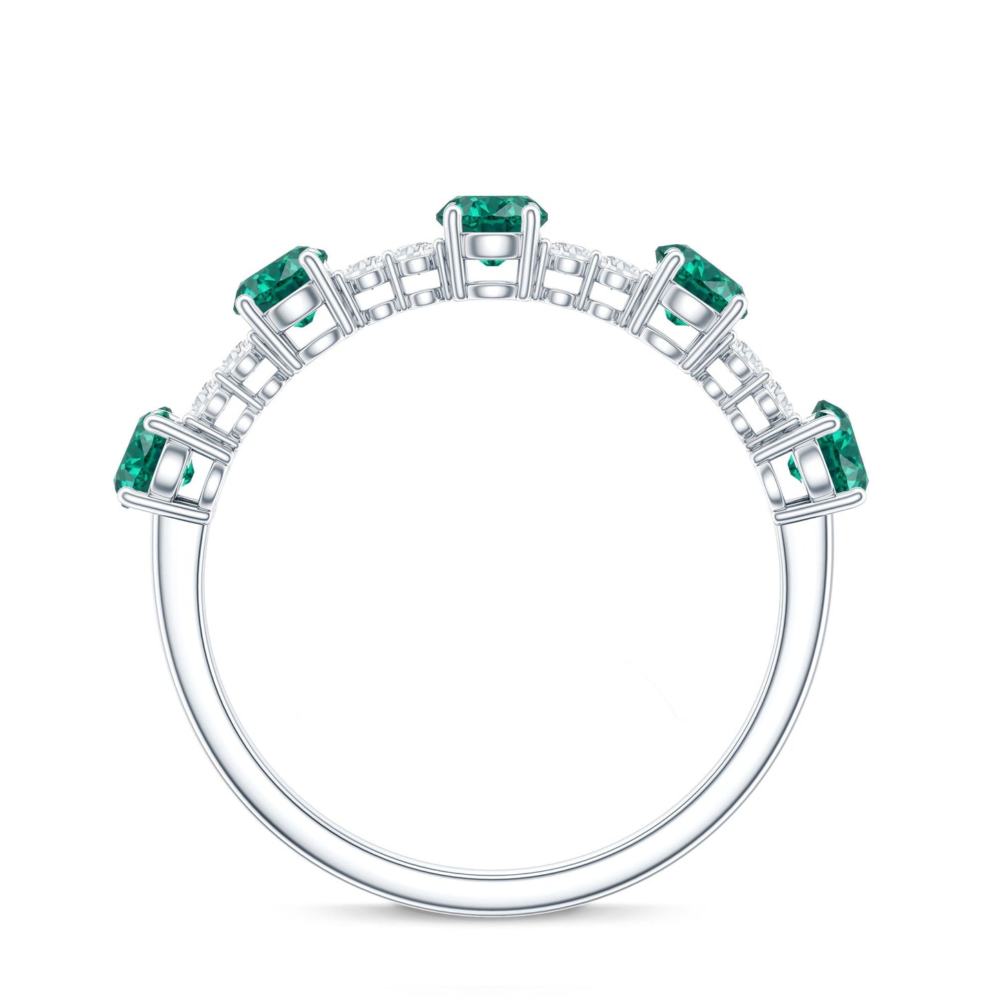 Certified Lab Grown Emerald Half Eternity Anniversary Ring with Diamond