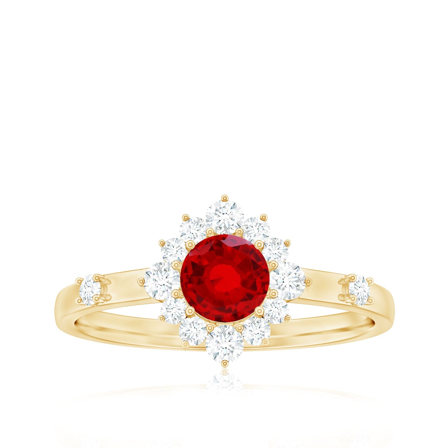 Round Lab Created Ruby Promise Ring with Diamond Halo