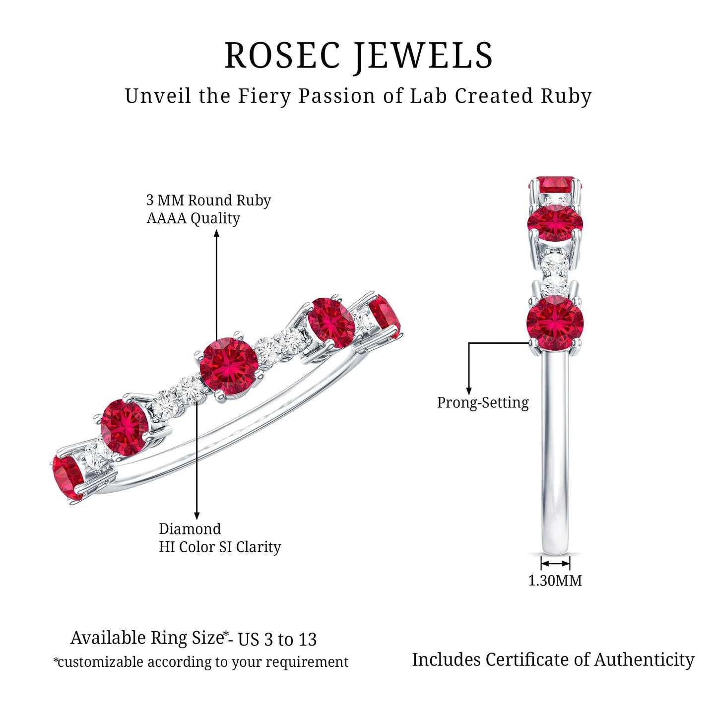 Lab Created Ruby and Diamond Half Eternity Stackable Ring