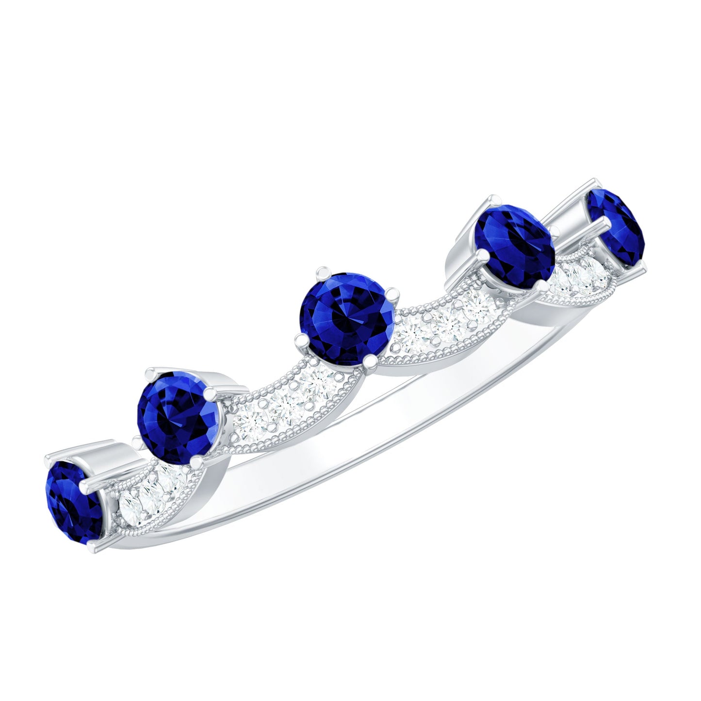 Certified Lab Grown Blue Sapphire Diamond Half Eternity Ring for Anniversary
