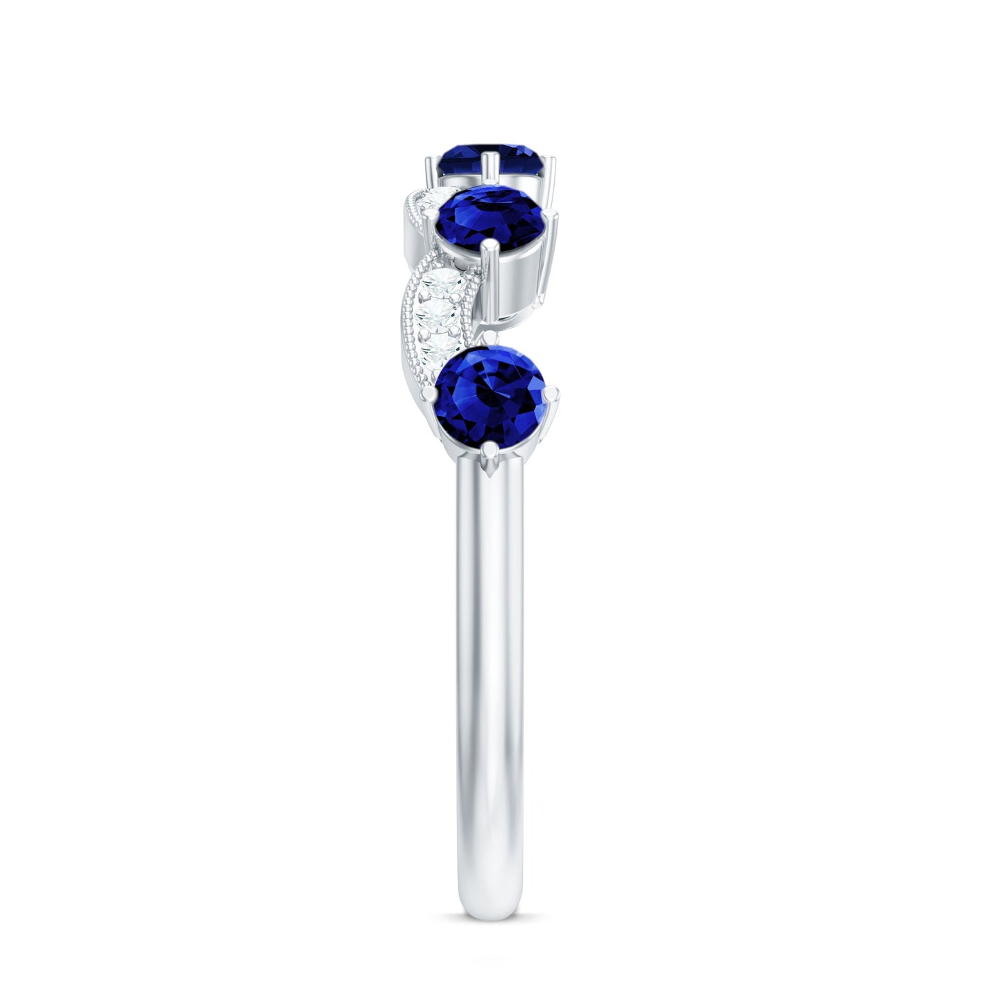 Certified Lab Grown Blue Sapphire Diamond Half Eternity Ring for Anniversary