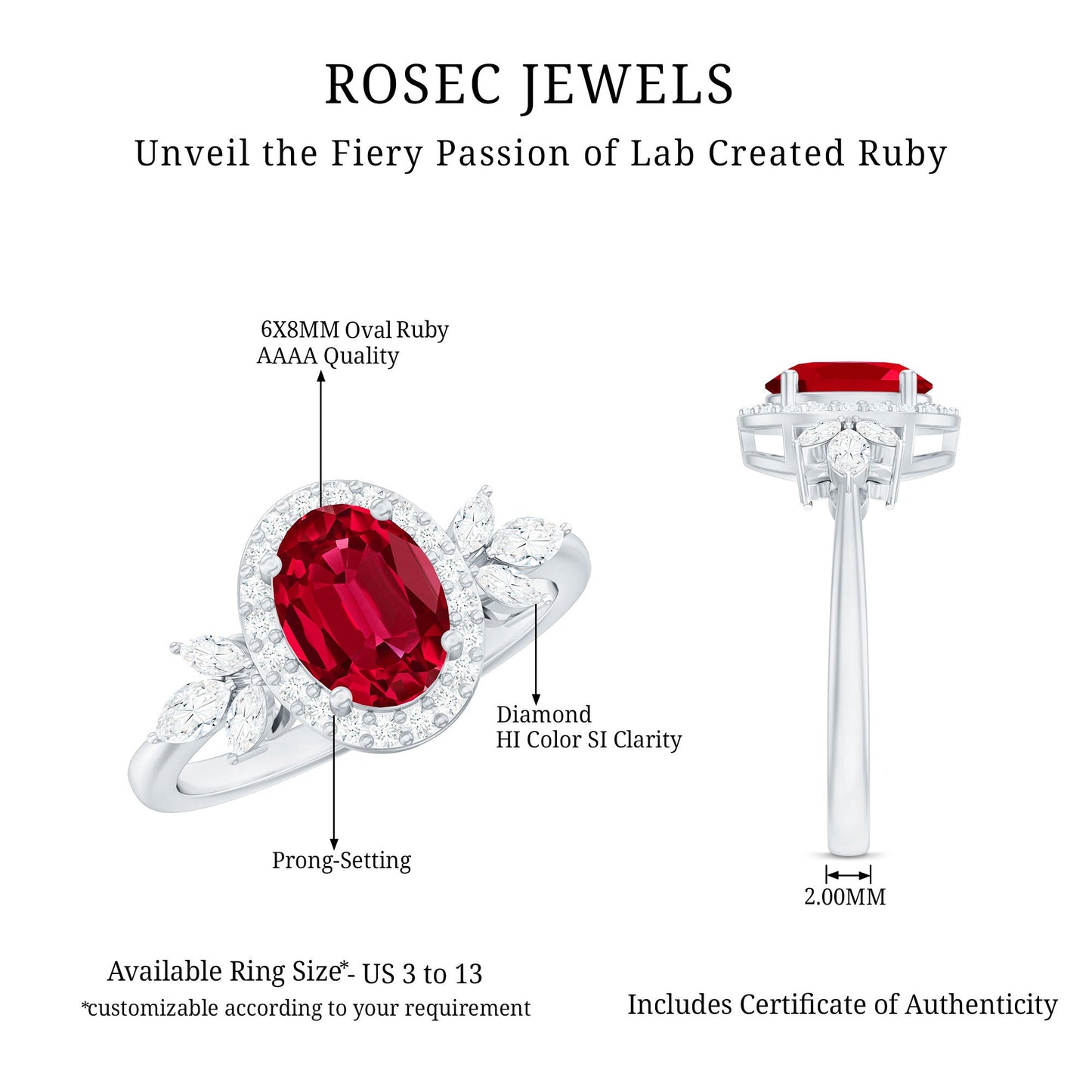 Oval Shaped Lab Created Ruby Nature Engagement Ring with Diamond Accent