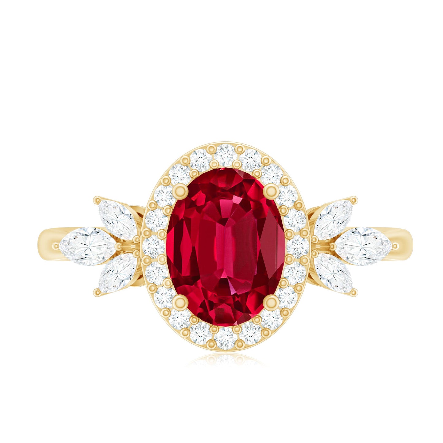 Oval Shaped Lab Created Ruby Nature Engagement Ring with Diamond Accent