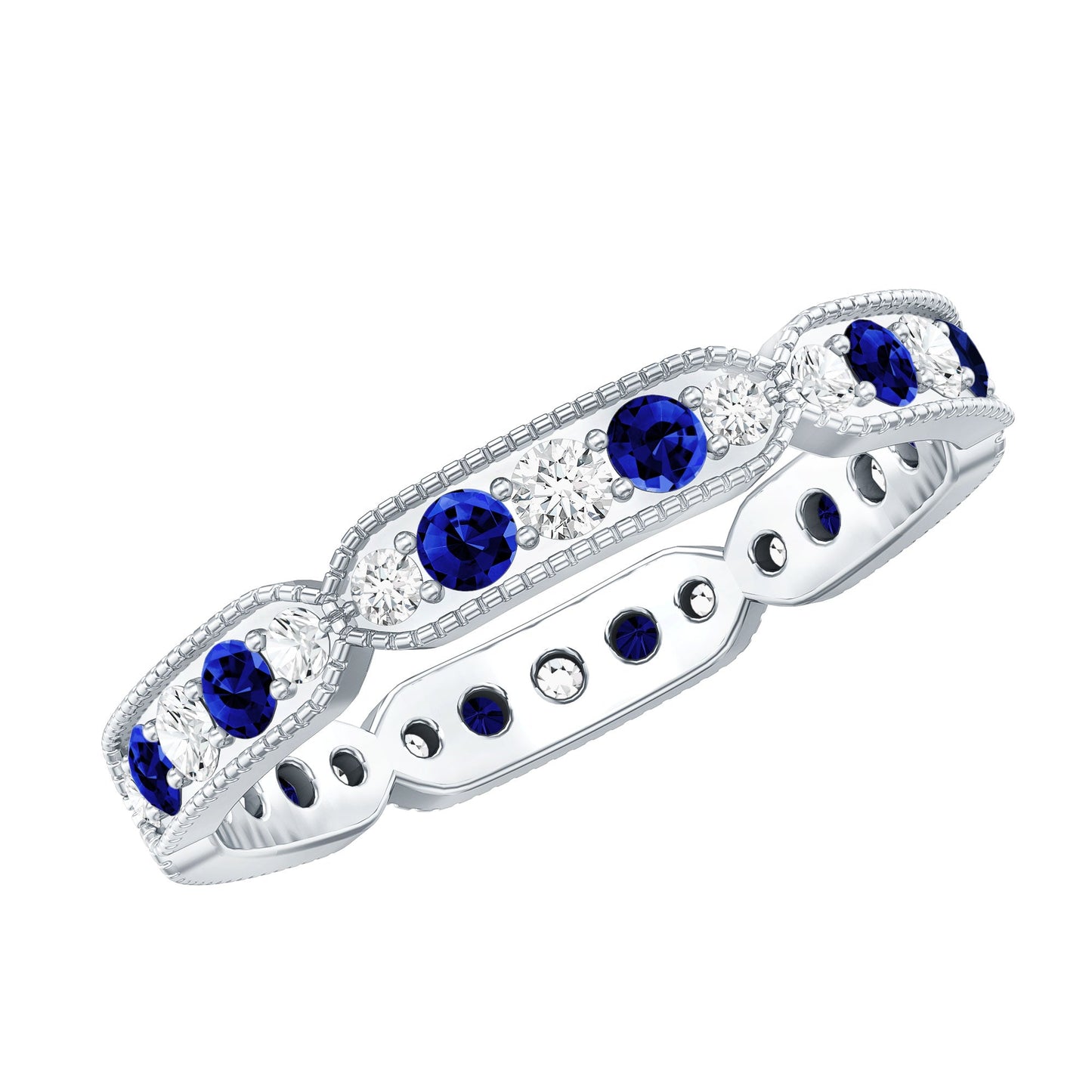 Certified Lab Grown Blue Sapphire Diamond Eternity Ring for Anniversary