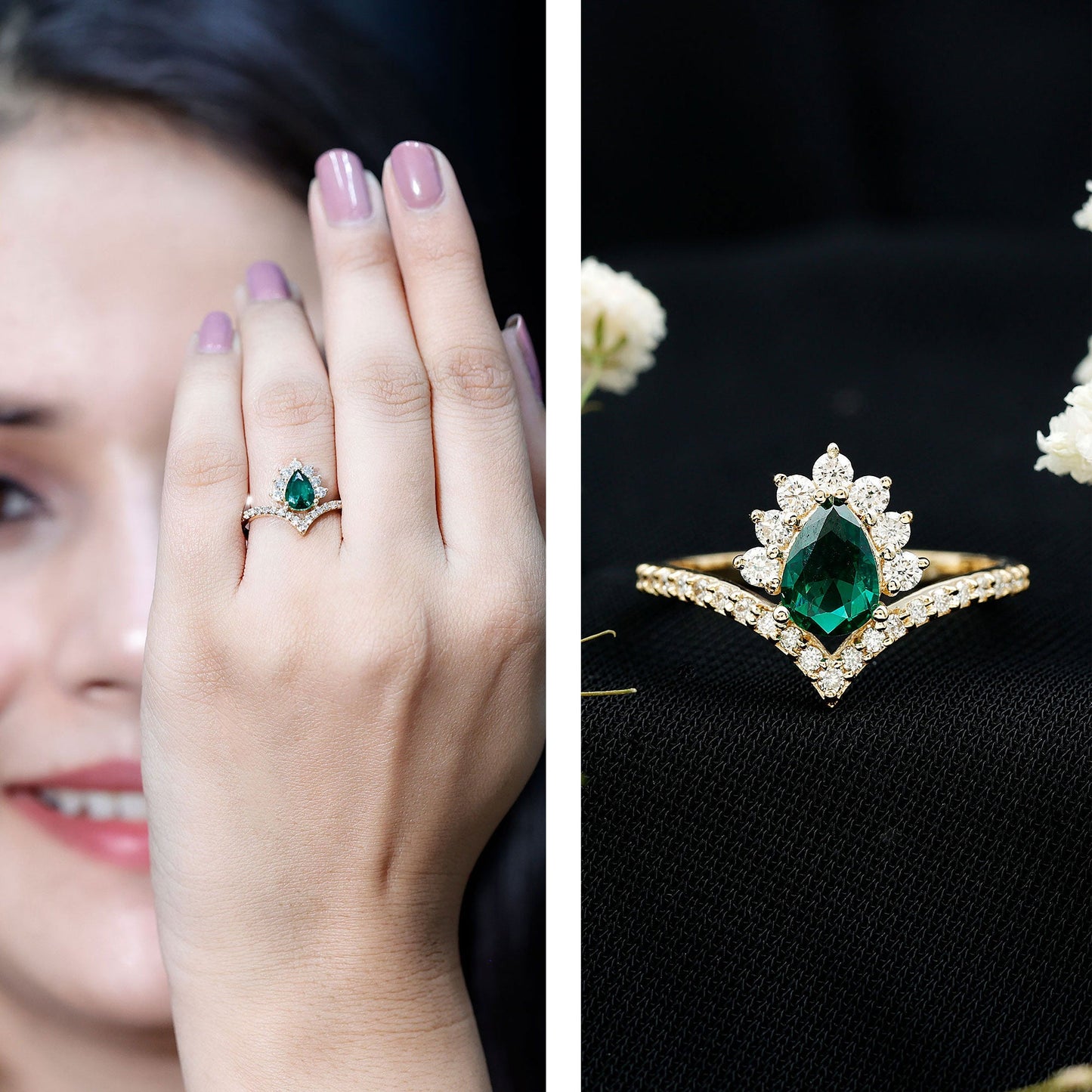 Lab Grown Emerald and Diamond Designer Engagement Ring
