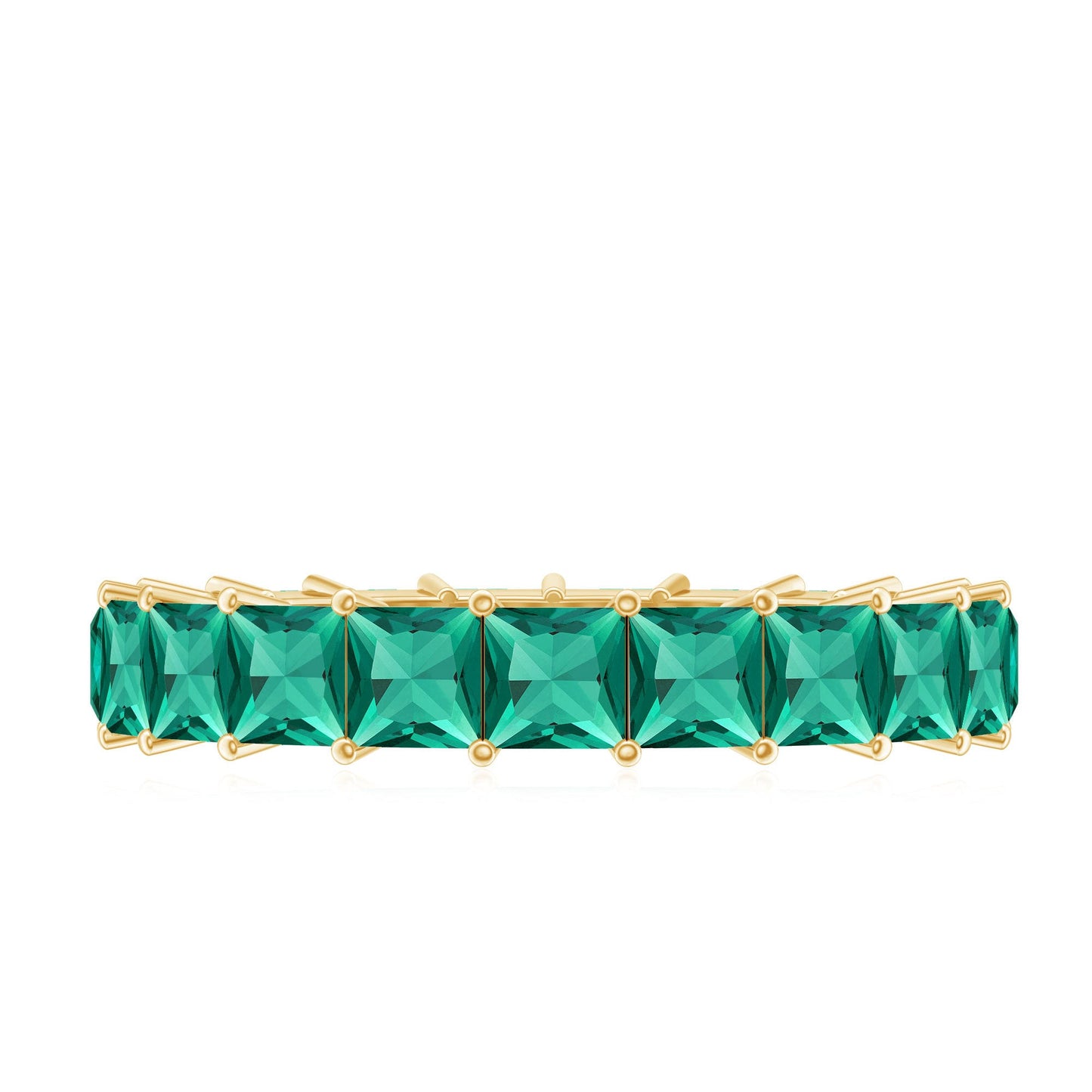 Certified Princess Cut Lab Grown Emerald Wedding Band