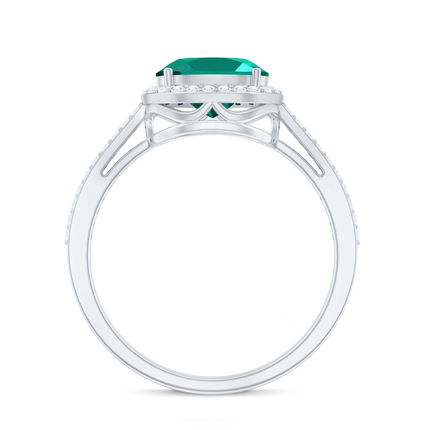 Certified Oval Lab Grown Emerald East West Engagement Ring with Diamond Halo