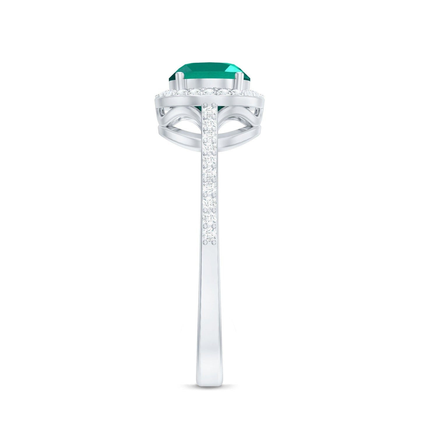 Certified Oval Lab Grown Emerald East West Engagement Ring with Diamond Halo
