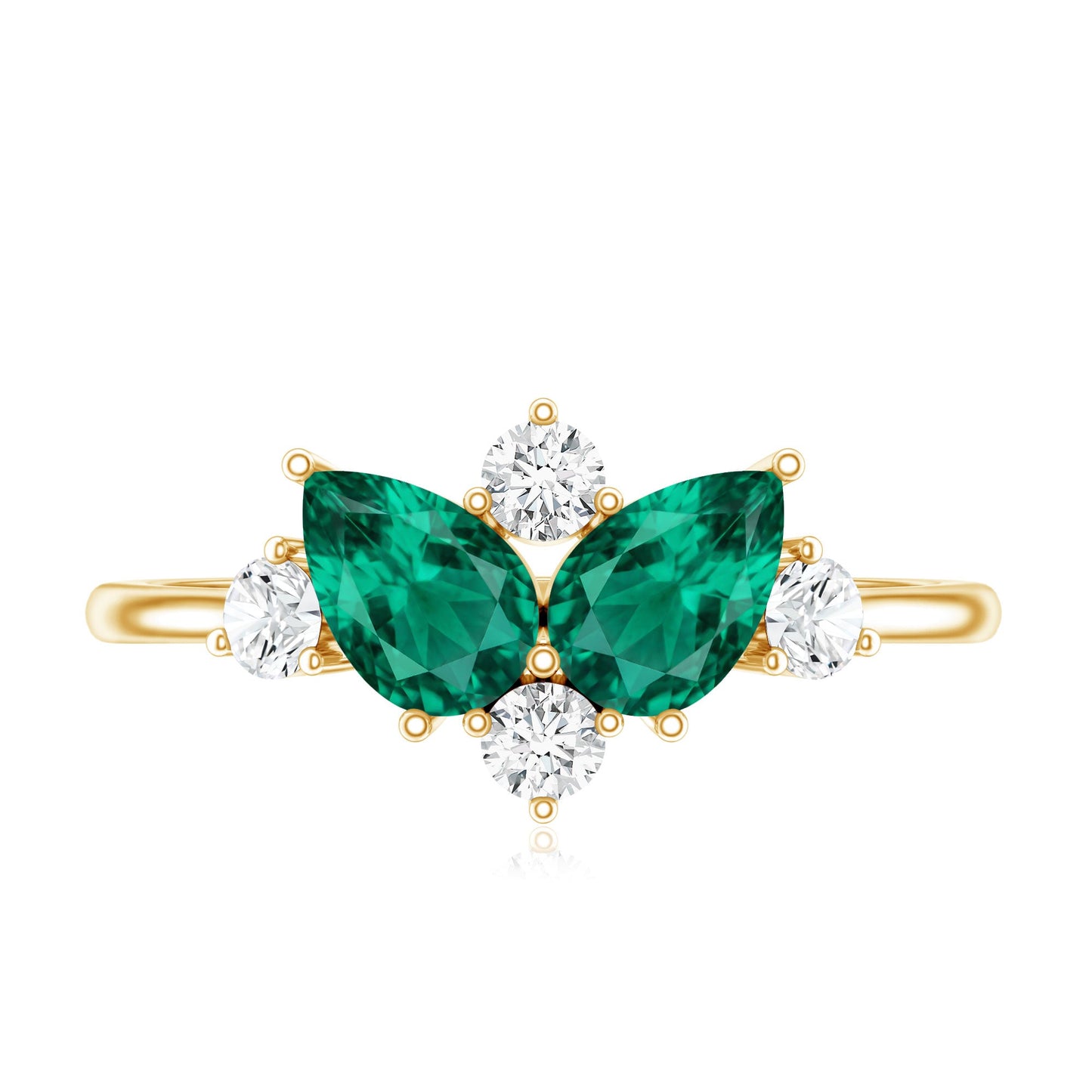 Designer Pear Shape Lab Grown Emerald Toi Et Moi Engagement Ring with Diamond