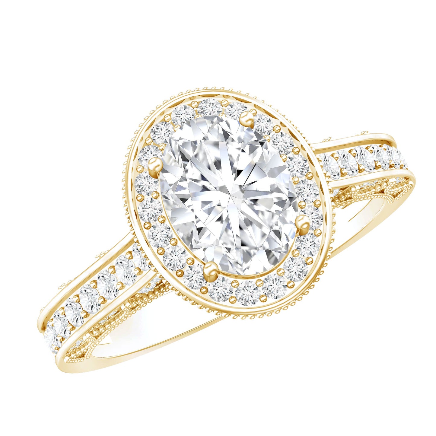 6X8 MM Oval Moissanite Victorian Engagement Ring with Halo