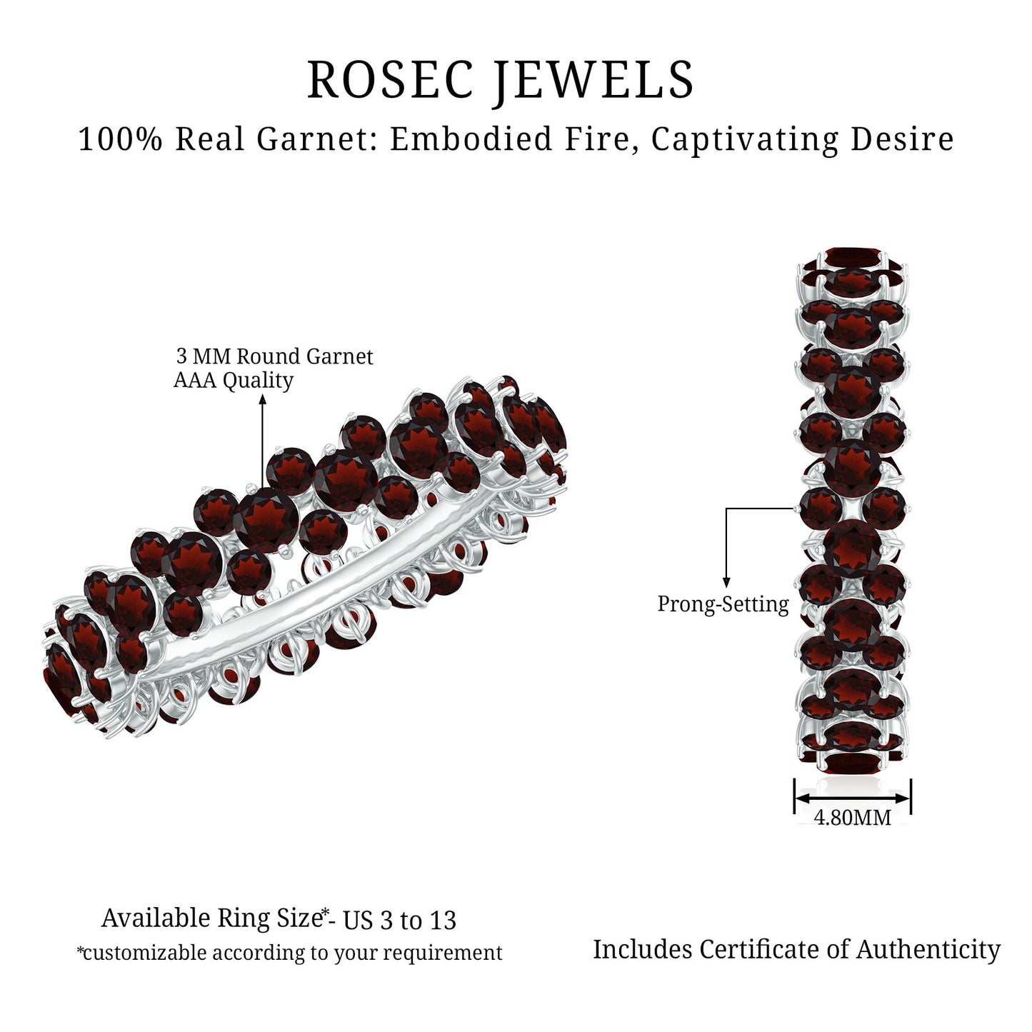 Certified Natural Garnet Eternity Band Ring
