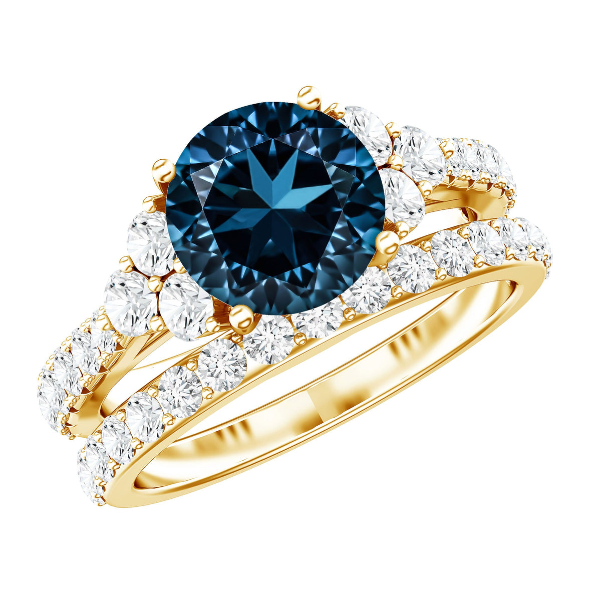 2 Carat London Blue Topaz Ring Set with Wedding Band