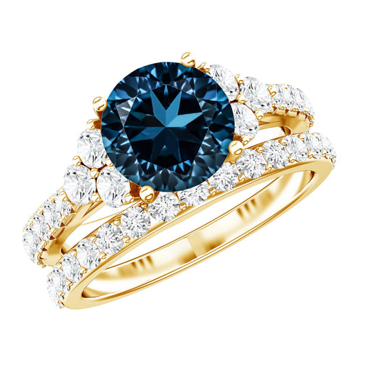 2 Carat London Blue Topaz Ring Set with Wedding Band