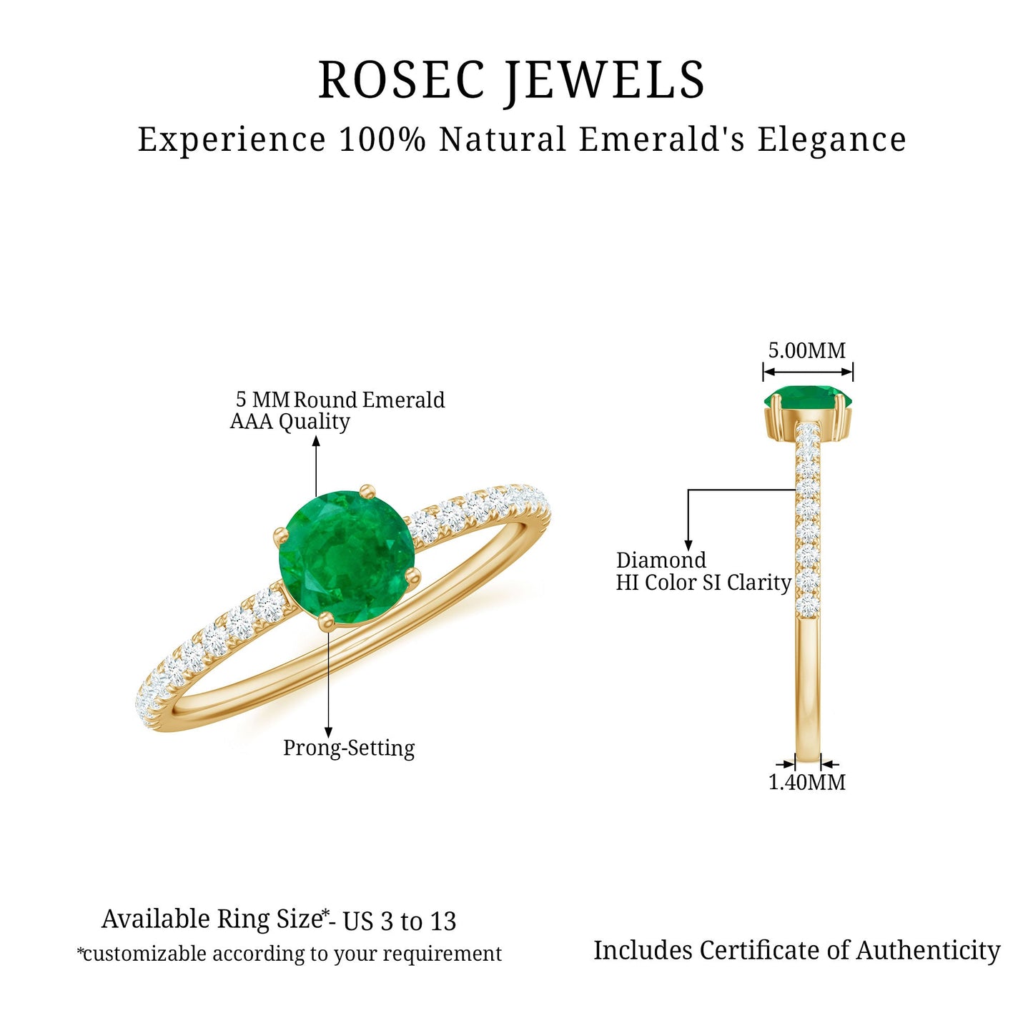 Natural Emerald Promise Ring with Diamond Side Stones