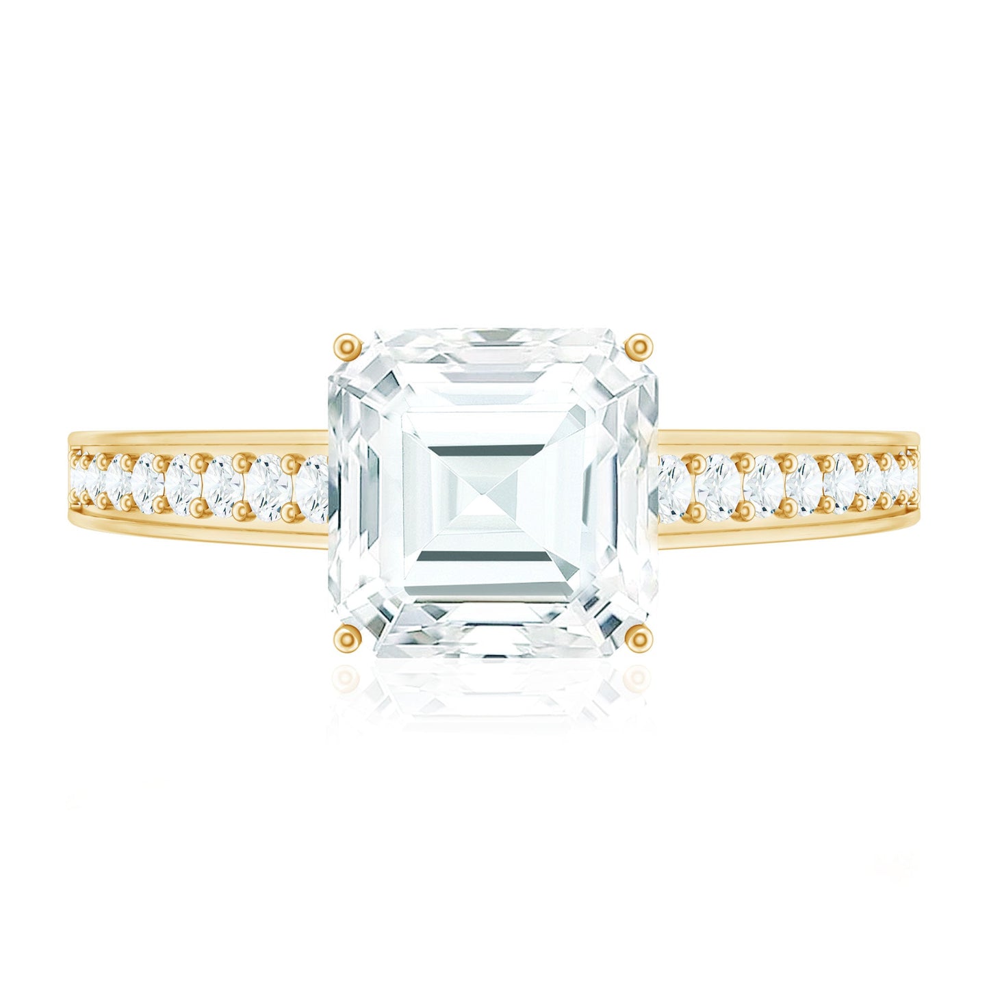 Asscher Cut 3 Carat Moissanite Solitaire Engagement Ring with Side Stones