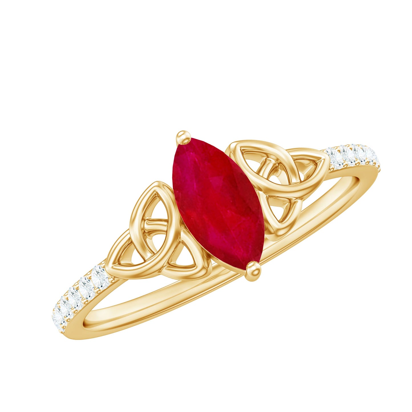 Natural 0.75 Carat Marquise Ruby Diamond Engagement Ring with Celtic Knot