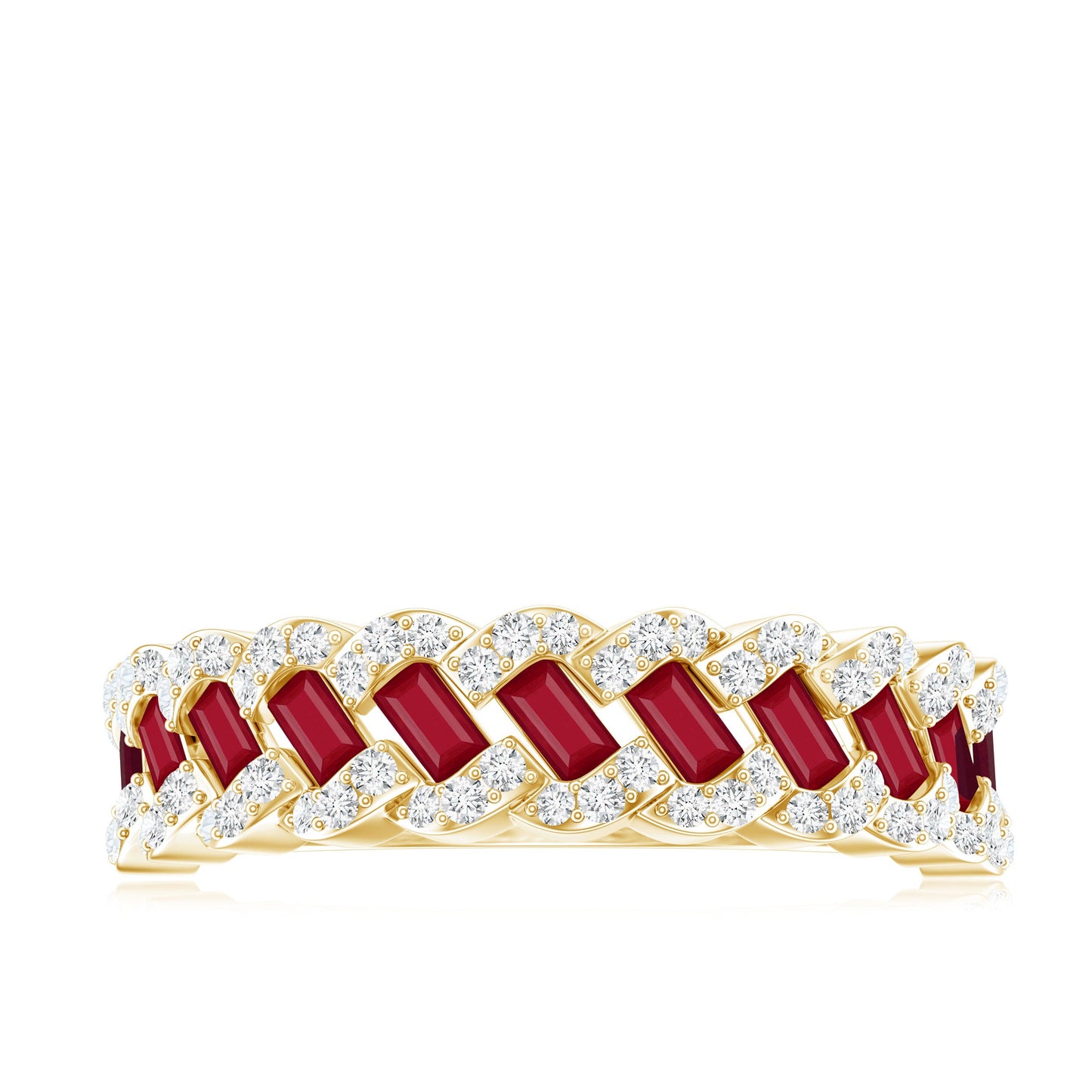 Natural Baguette Ruby Half Eternity Band with Diamond