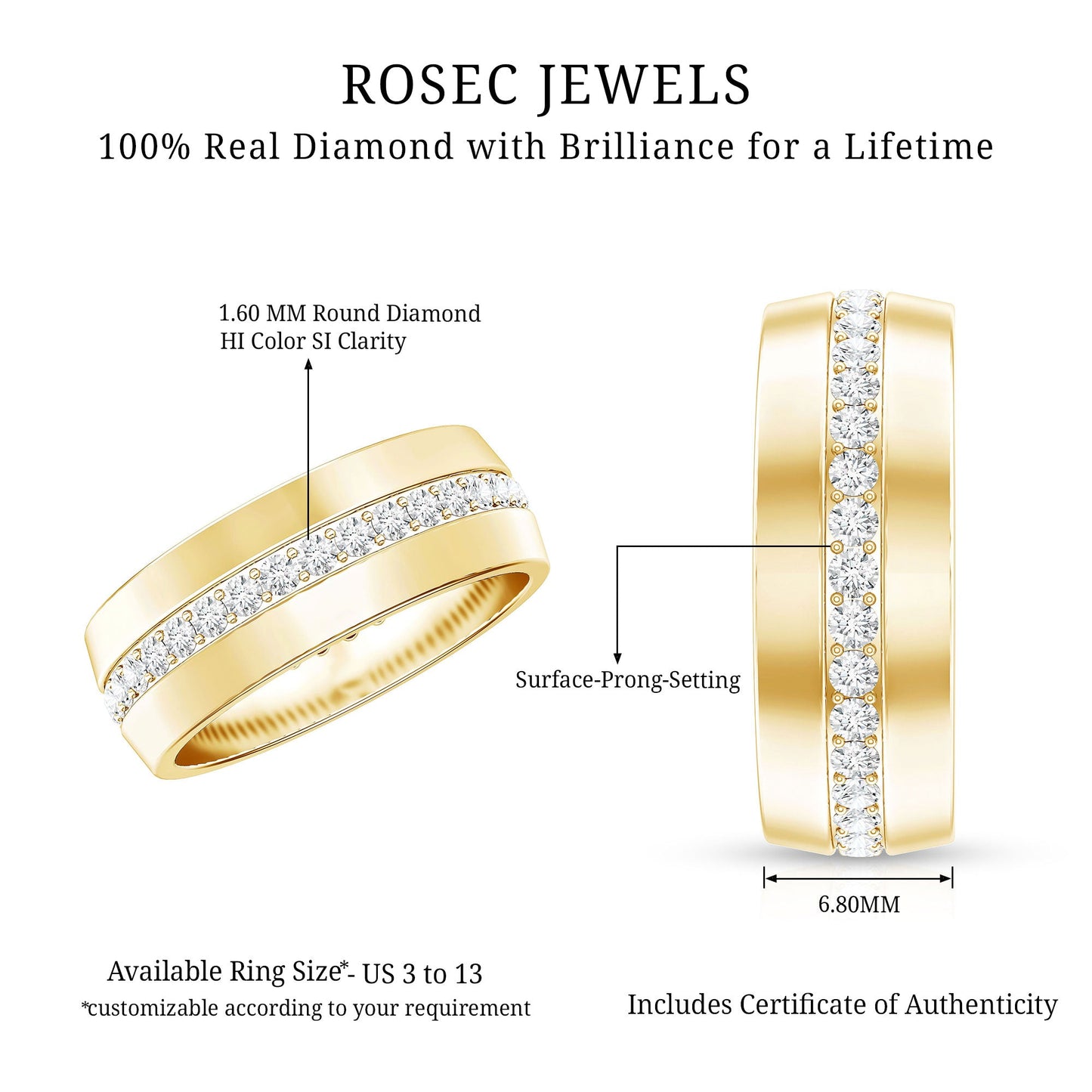 Certified Diamond Wide Wedding Band Ring