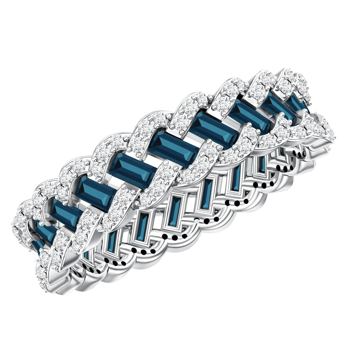 Baguette London Blue Topaz Full Eternity Band with Diamond