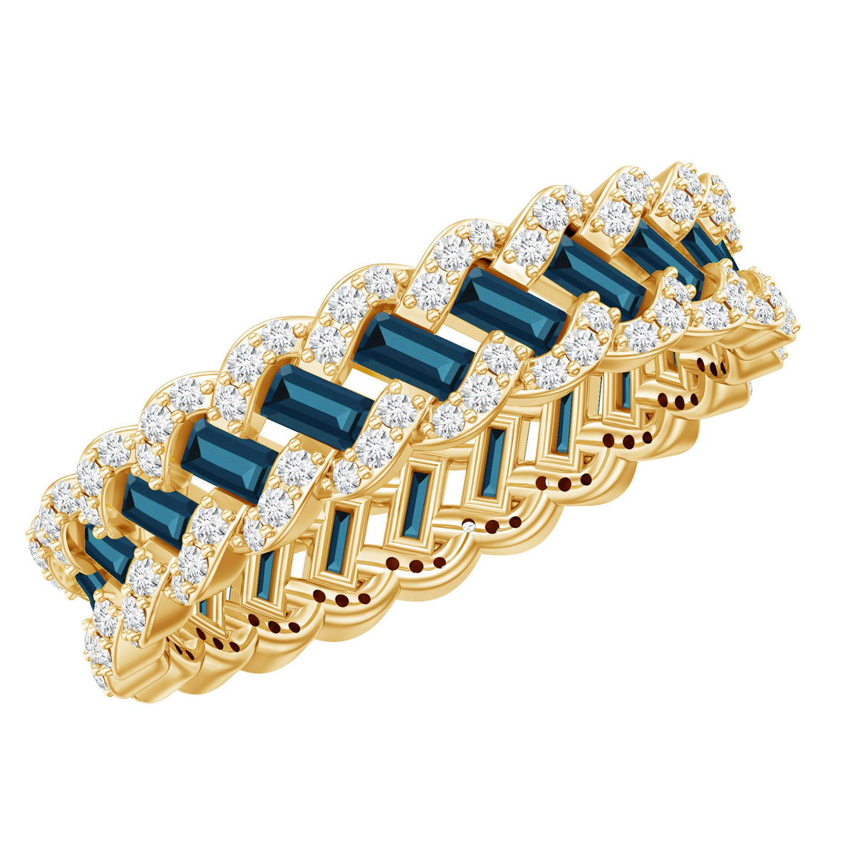 Baguette London Blue Topaz Full Eternity Band with Diamond