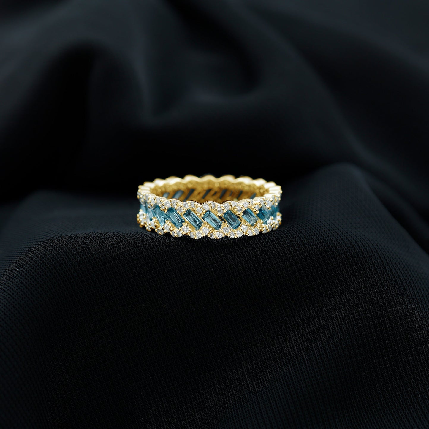 Baguette London Blue Topaz Full Eternity Band with Diamond