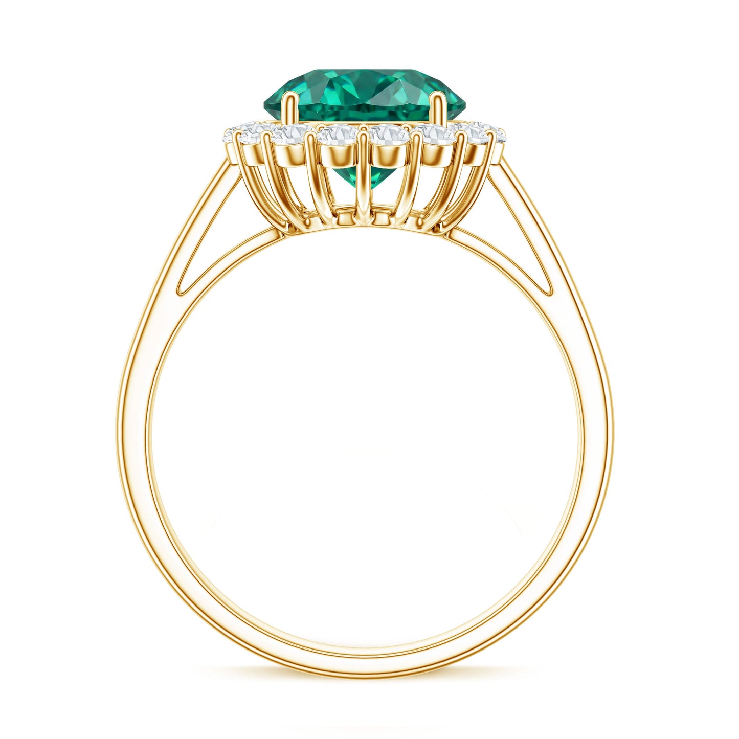 2 Carat Lab Grown Emerald Classic Engagement Ring with Diamond Halo