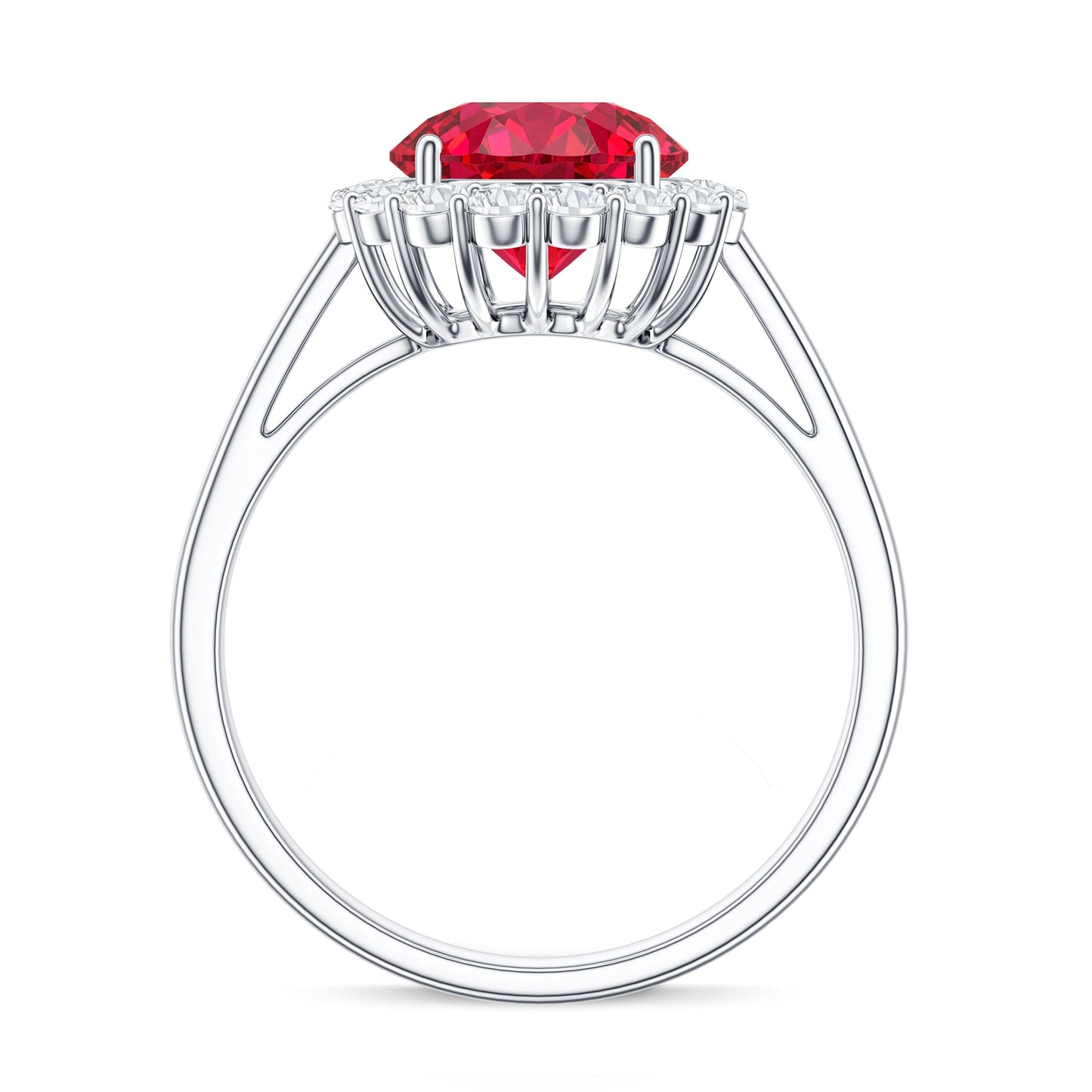 Lab Created 2.3 Carat Ruby Halo Engagement Ring with Diamonds