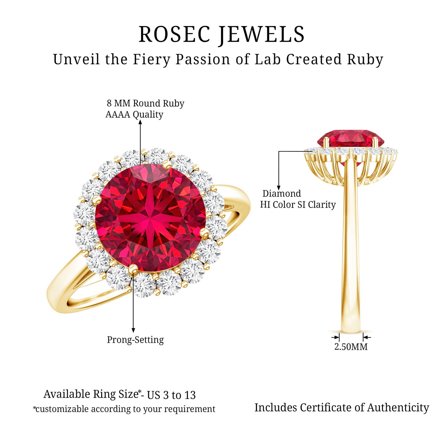 Lab Created 2.3 Carat Ruby Halo Engagement Ring with Diamonds