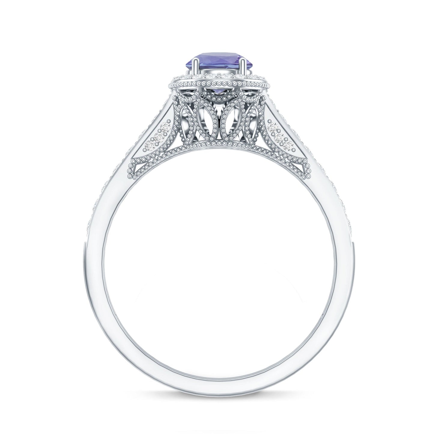 Vintage Style Tanzanite Engagement Ring with Diamond Halo