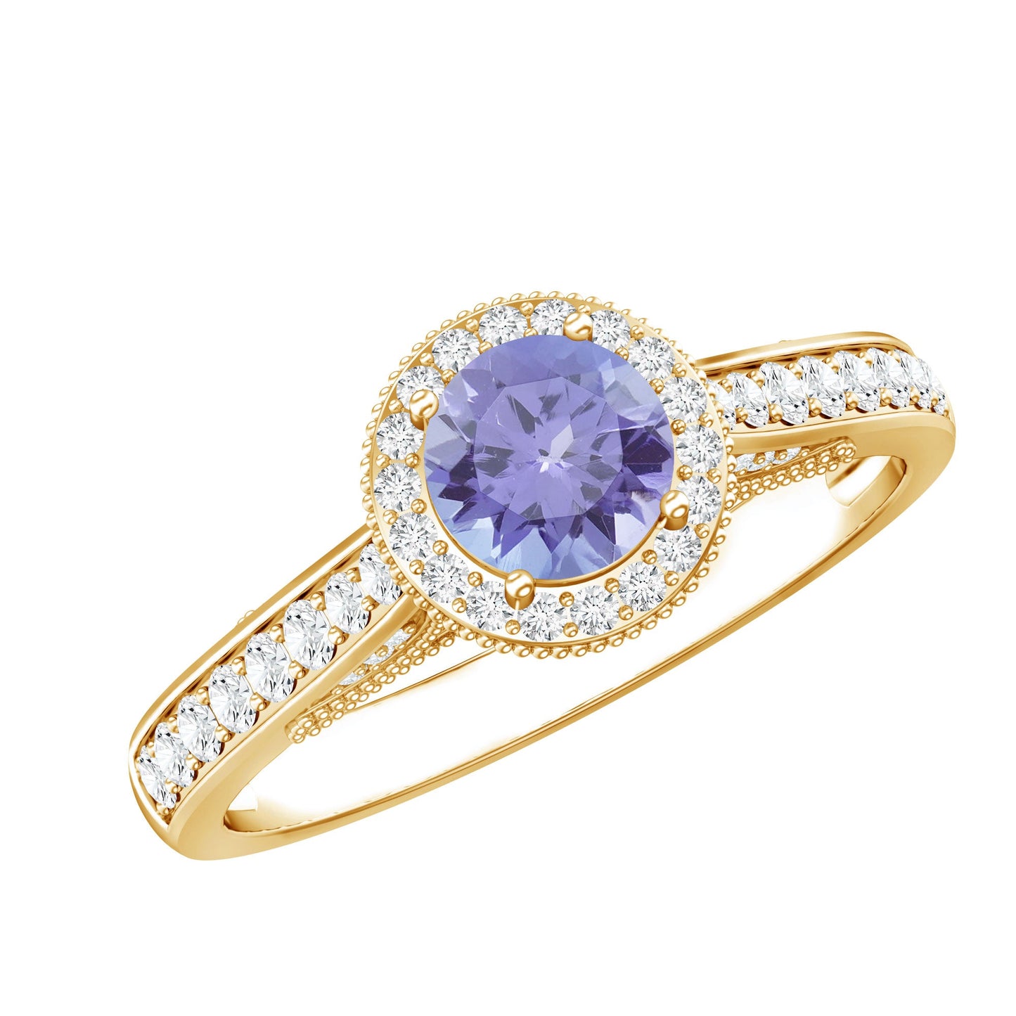 Vintage Style Tanzanite Engagement Ring with Diamond Halo