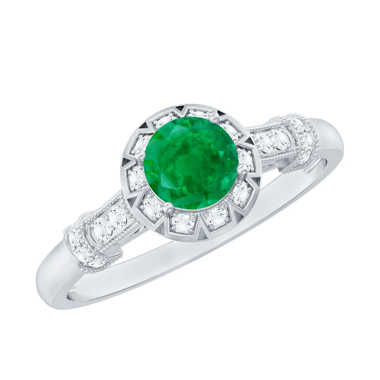 Vintage Inspired Emerald Engagement Ring with Diamond