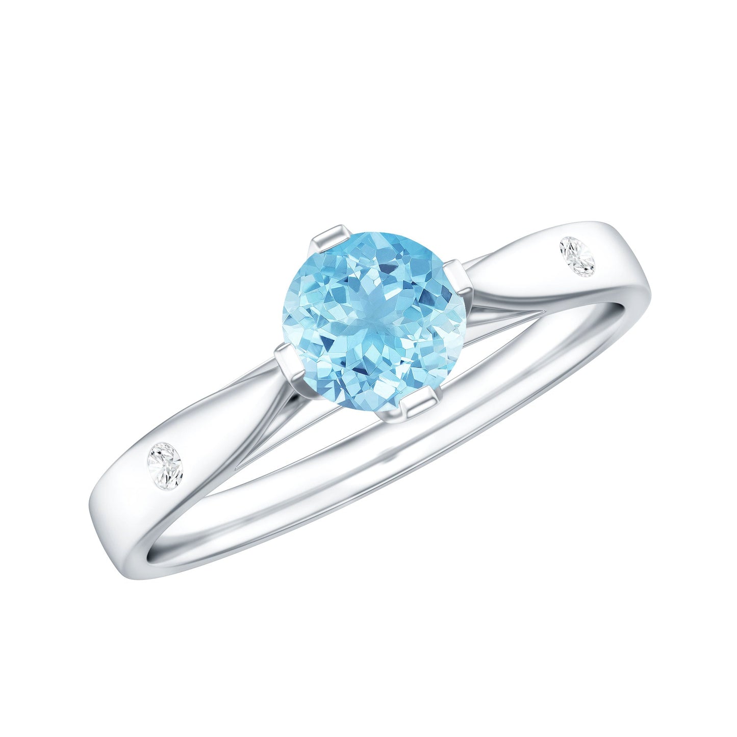 6 MM Certified Aquamarine Solitaire Promise Ring with Diamond