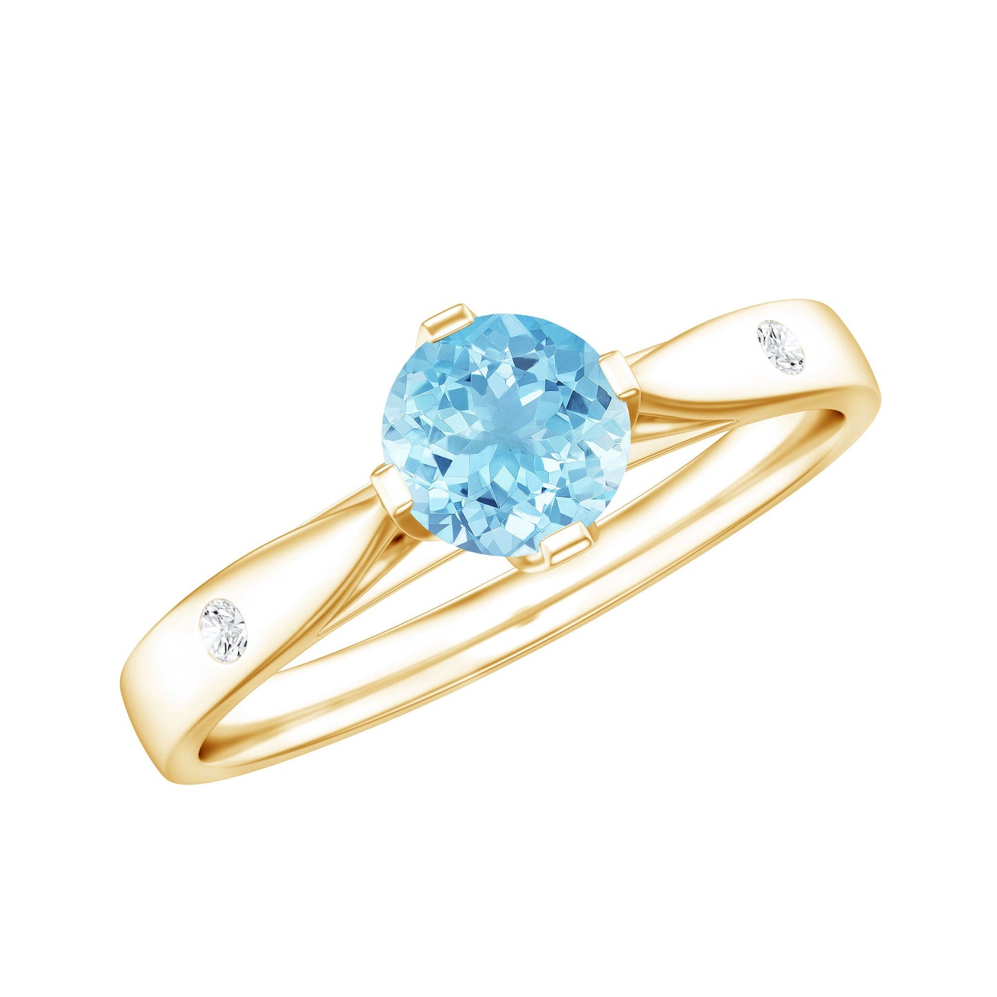 6 MM Certified Aquamarine Solitaire Promise Ring with Diamond