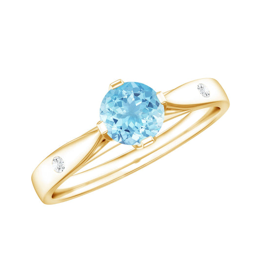 6 MM Certified Aquamarine Solitaire Promise Ring with Diamond