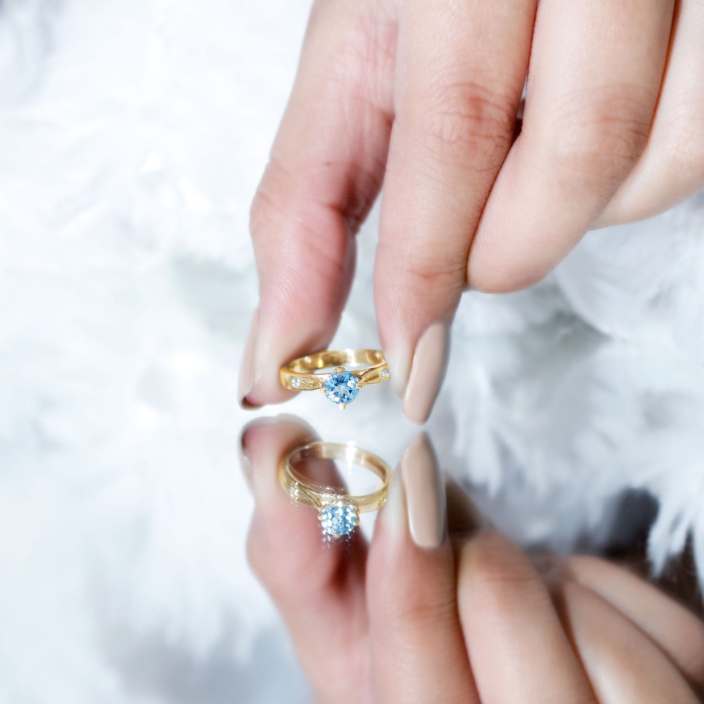 6 MM Certified Aquamarine Solitaire Promise Ring with Diamond