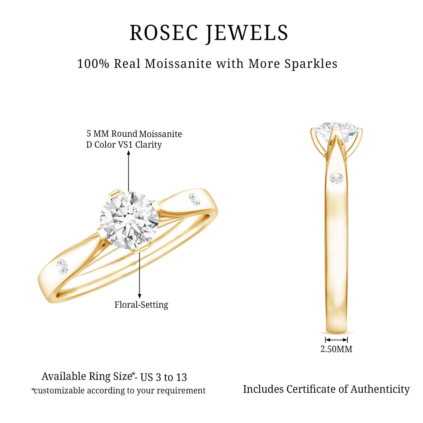 Floral Set Moissanite Solitaire Promise Ring for Her
