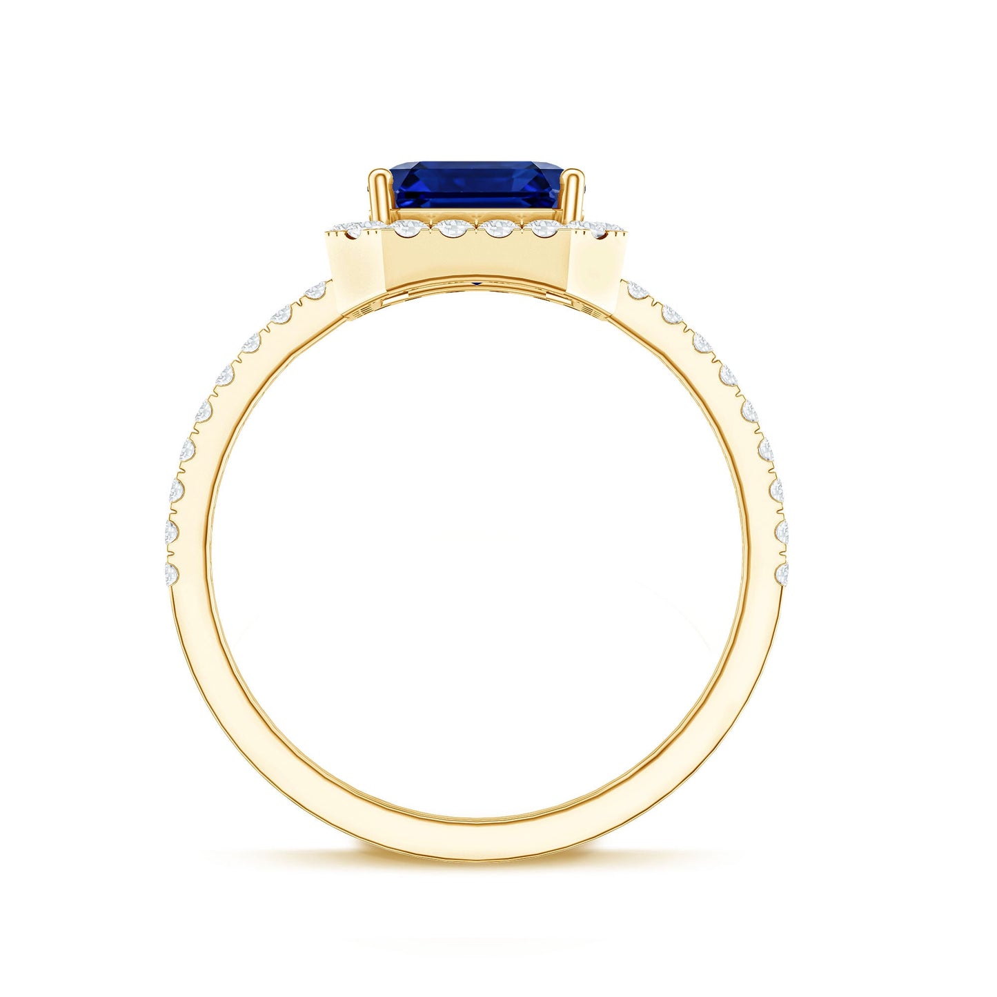 Certified 4.8 Carat Lab Grown Blue Sapphire Asscher Cut Engagement Ring with Diamond Halo