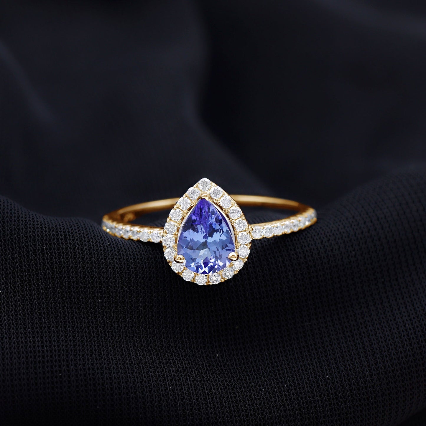 1.35 Carat Tanzanite Classic Engagement Ring with Diamond Halo
