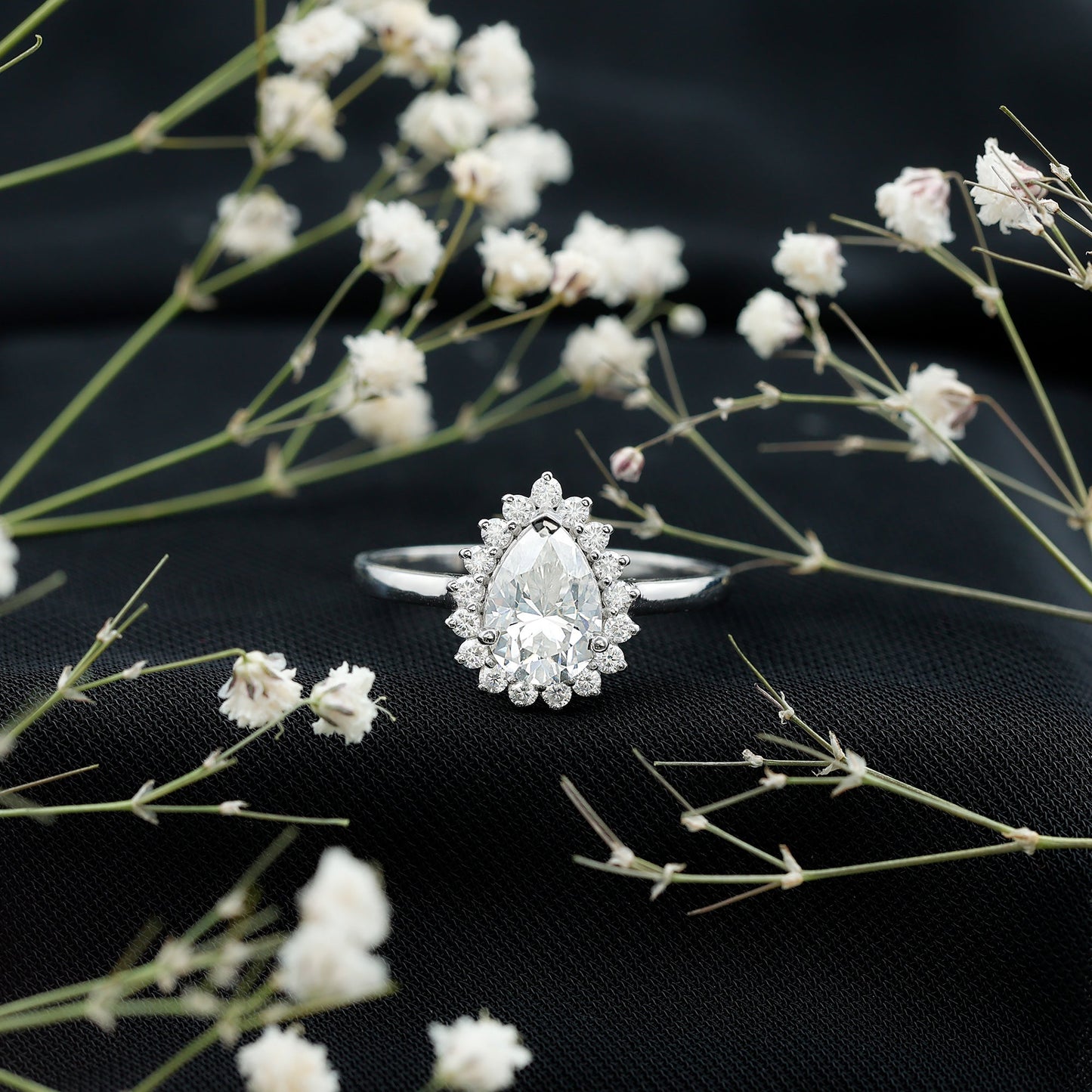 Certified Pear Cut Engagement Ring With Moissanite