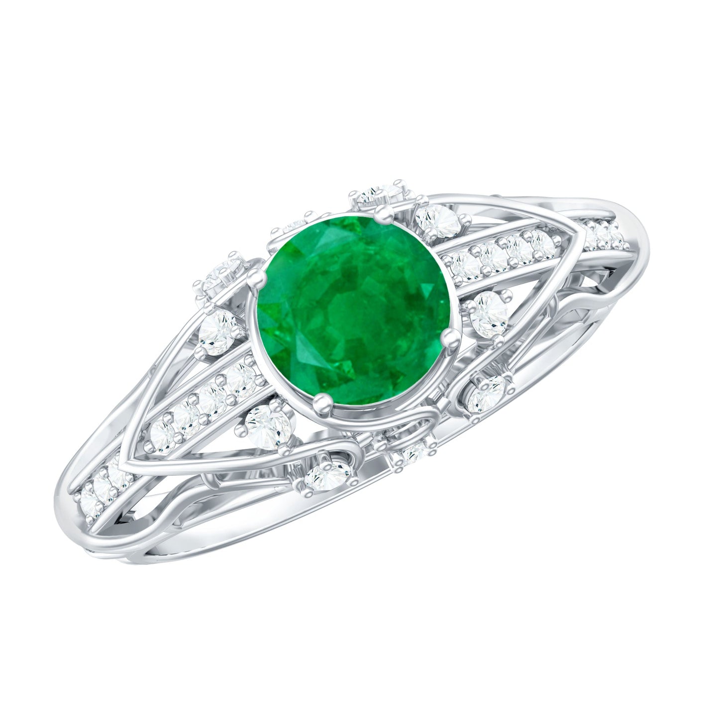 Natural Emerald Diamond Retro Engagement Ring