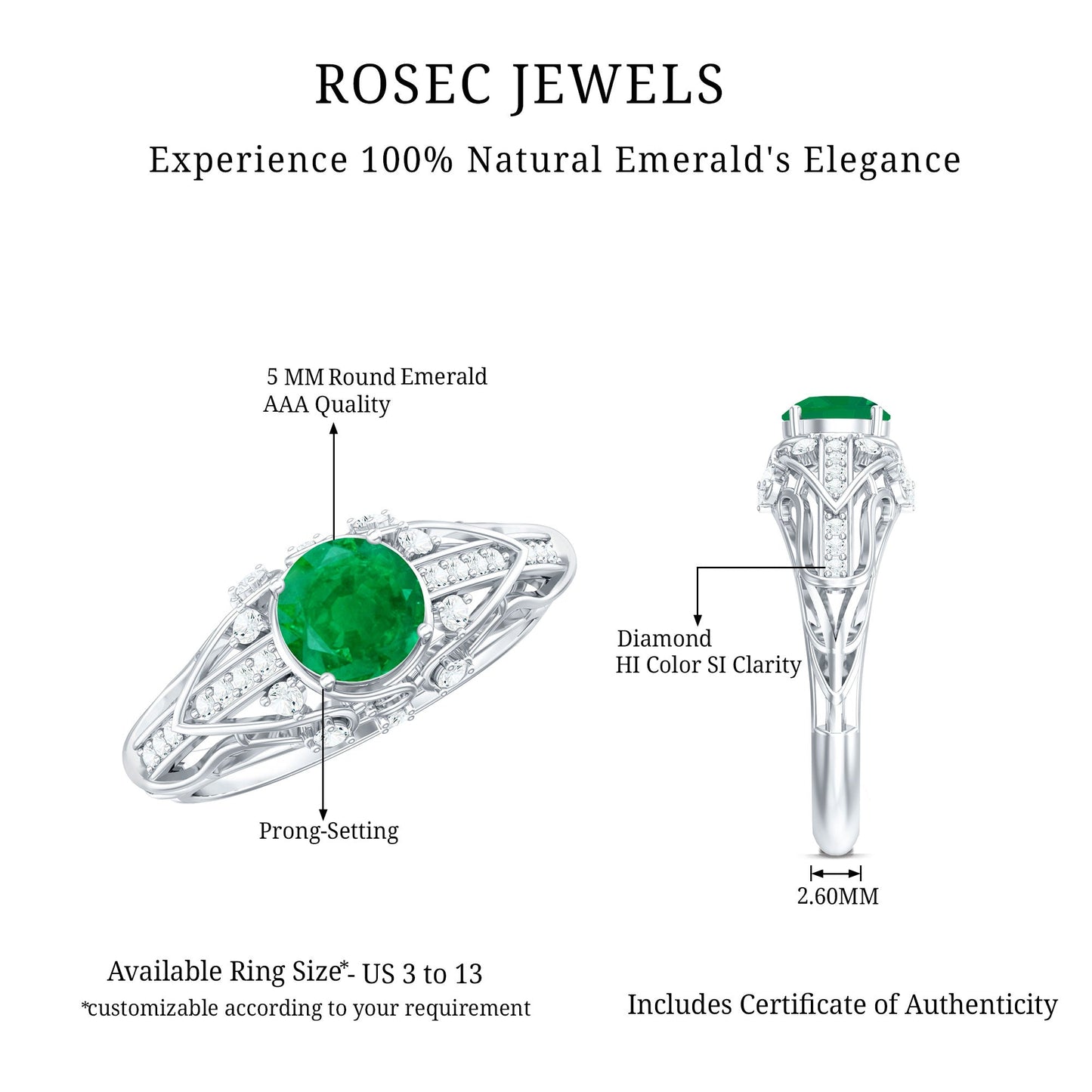 Natural Emerald Diamond Retro Engagement Ring