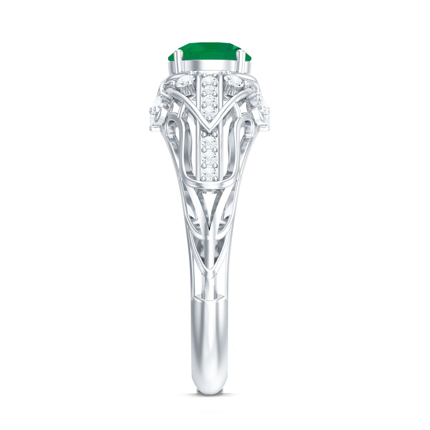 Natural Emerald Diamond Retro Engagement Ring