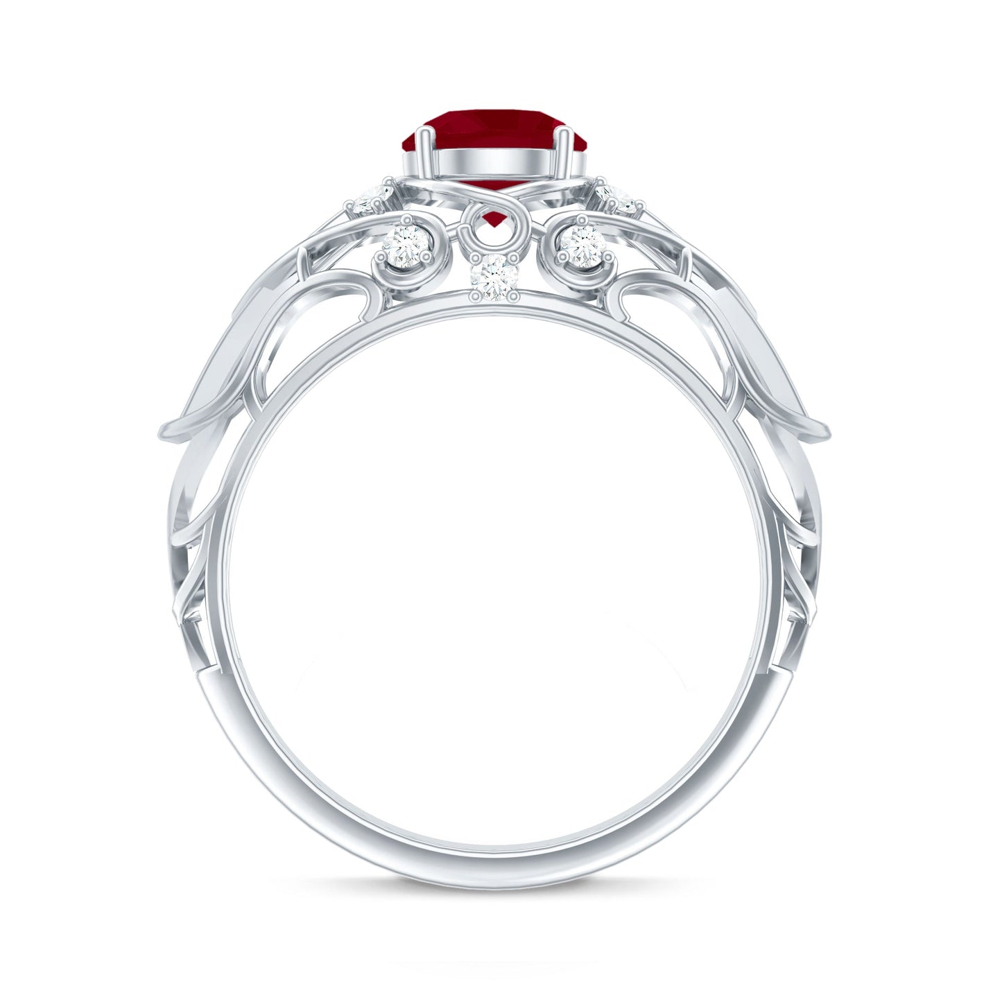 Vintage Inspired 0.6 Carat Ruby Engagement Ring with Diamond
