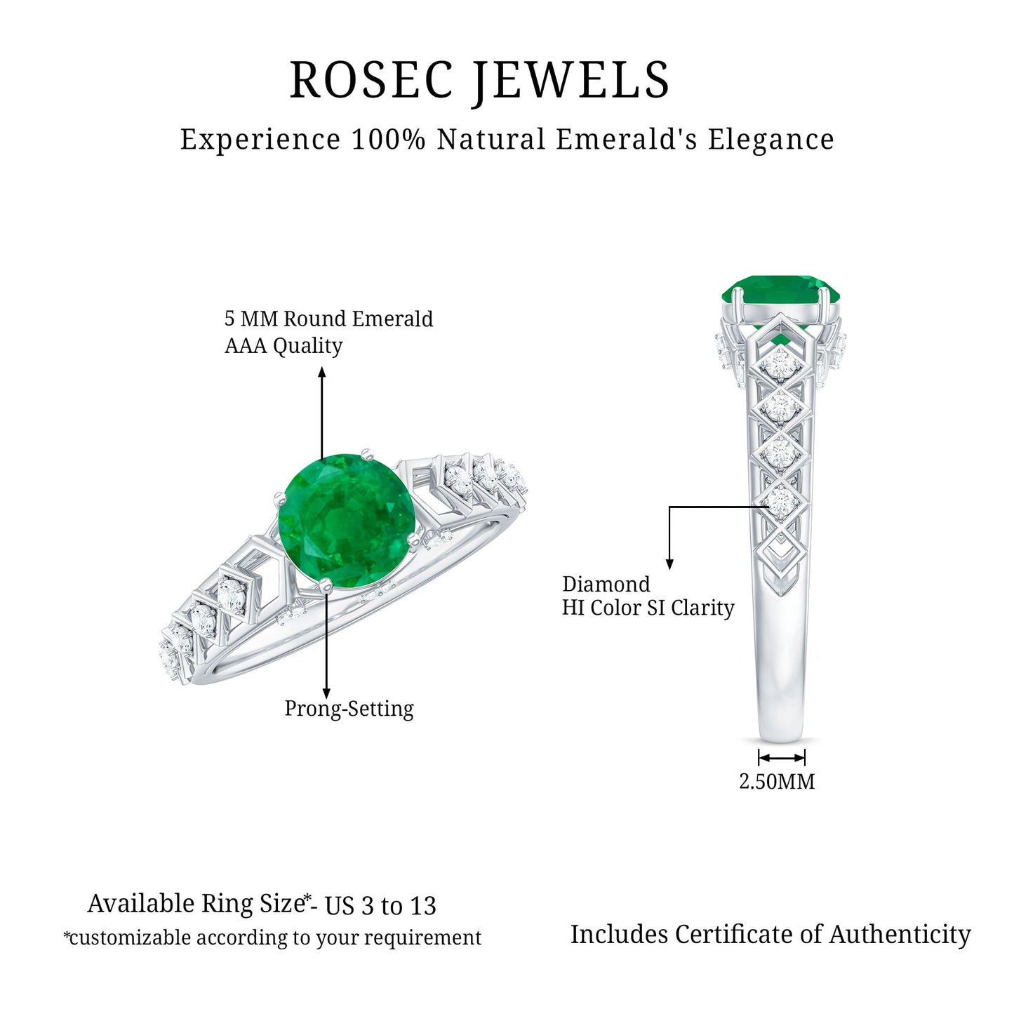 Genuine Emerald Art Deco Engagement Ring with Diamond