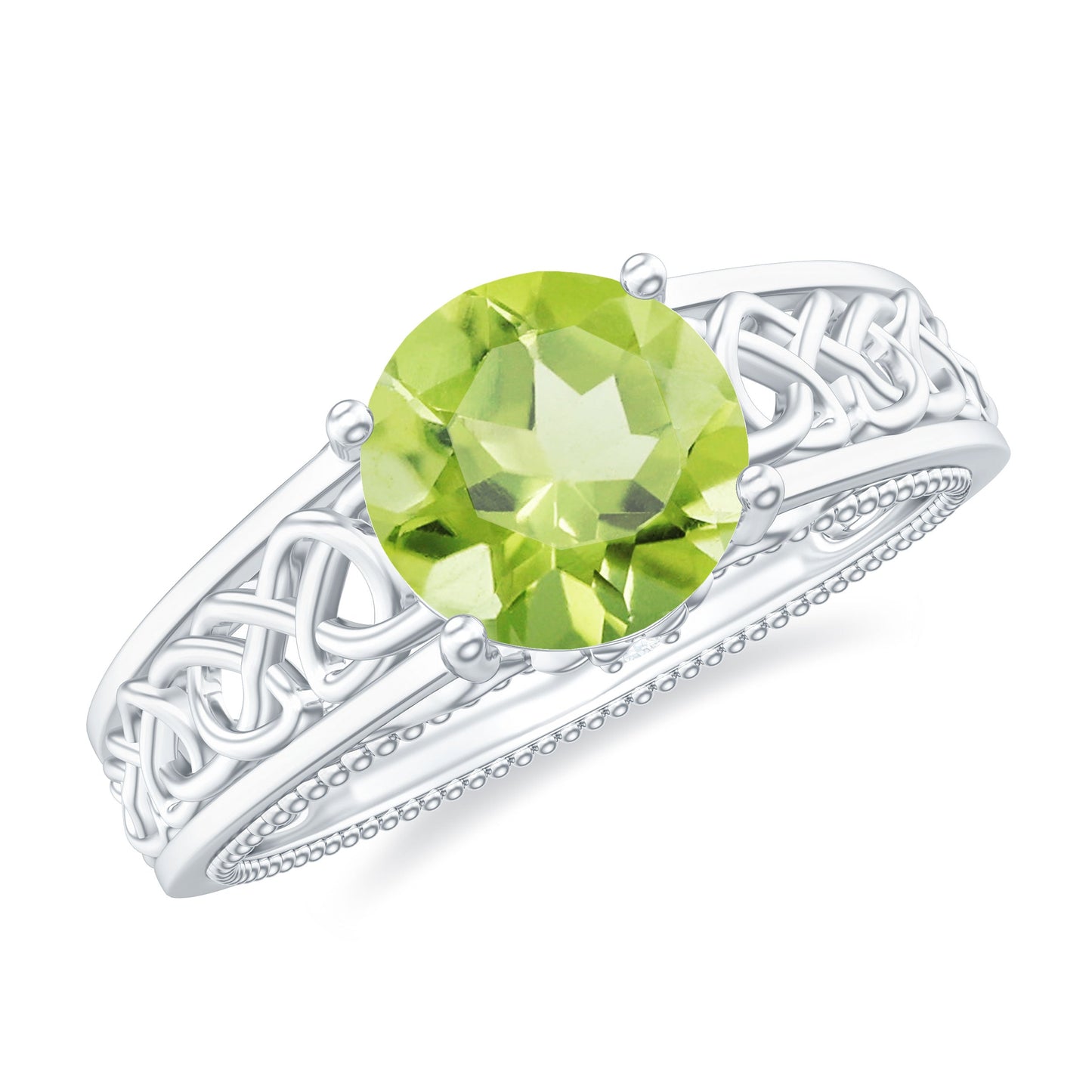 Real 2 Carat Peridot Celtic Knot Engagement Ring with Surprise Diamond