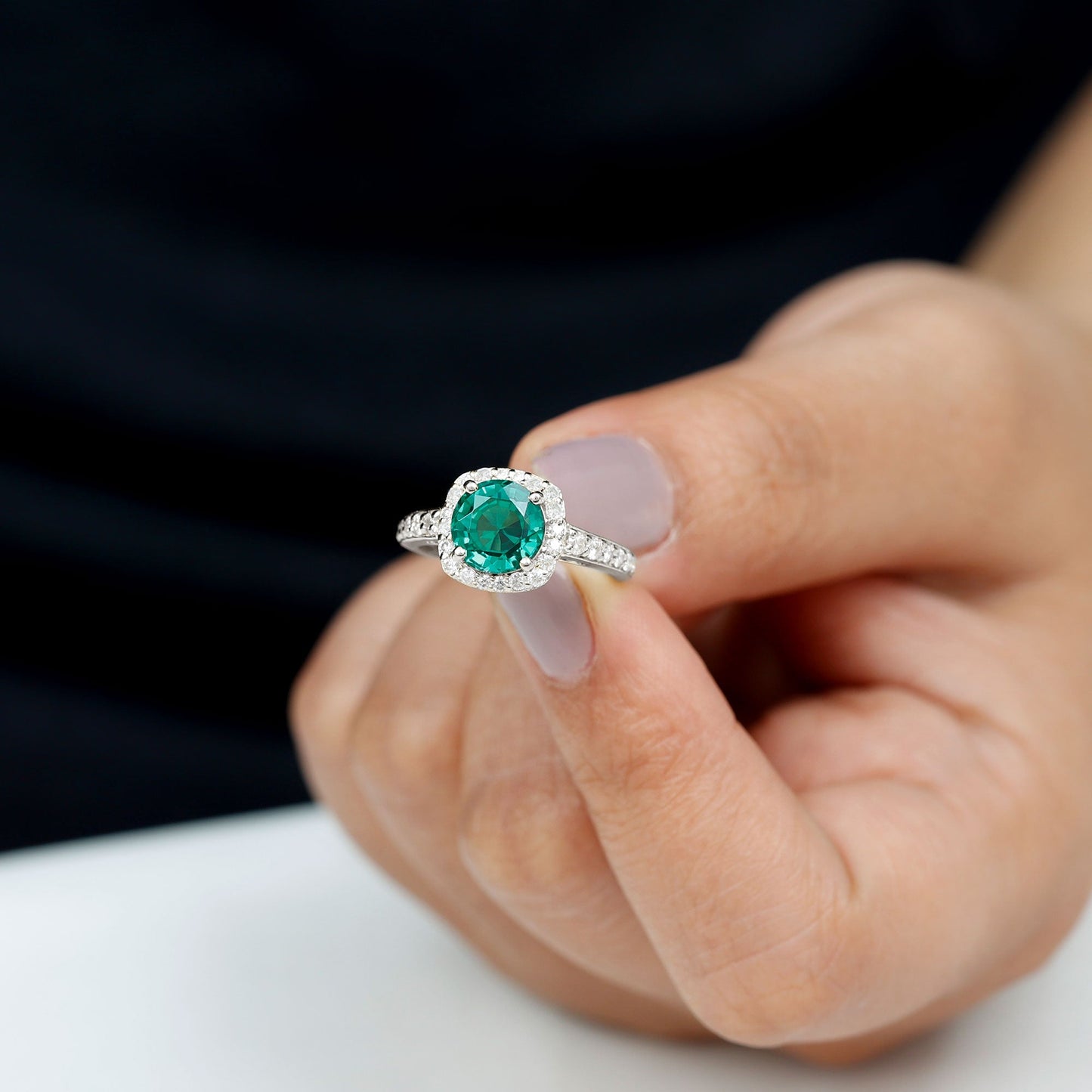 Certified Lab Grown Emerald Diamond Vintage Looking Engagement Ring